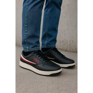 Fila Men’s A-Low Black Red White Leather Lace Up Trainers Sneakers size 12